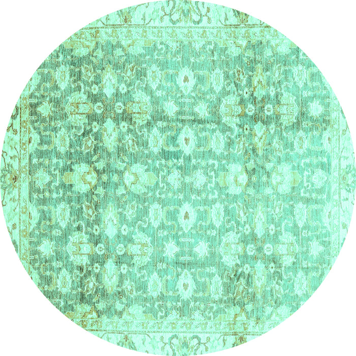 Round Machine Washable Oriental Turquoise Traditional Area Rugs, wshabs3348turq