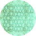 Round Machine Washable Oriental Turquoise Traditional Area Rugs, wshabs3348turq