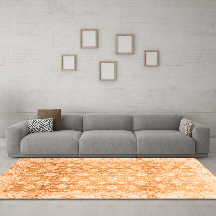 Machine Washable Oriental Orange Traditional Area Rugs in a Living Room, wshabs3348org