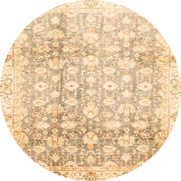 Round Abstract Sun Yellow Oriental Rug, abs3348
