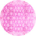 Round Machine Washable Oriental Pink Traditional Rug, wshabs3348pnk