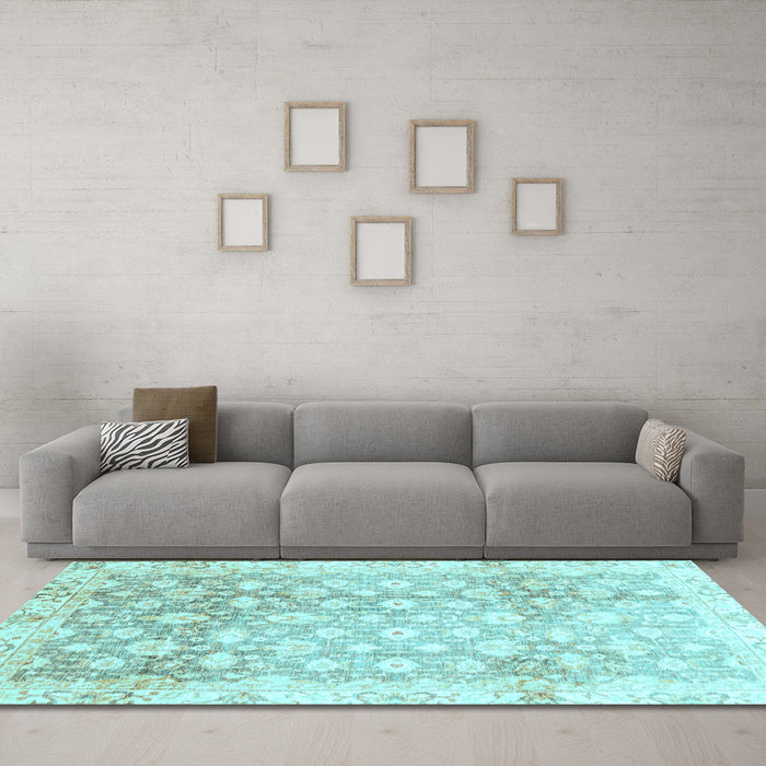 Machine Washable Oriental Light Blue Traditional Rug in a Living Room, wshabs3348lblu