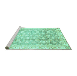 Sideview of Machine Washable Oriental Turquoise Traditional Area Rugs, wshabs3348turq