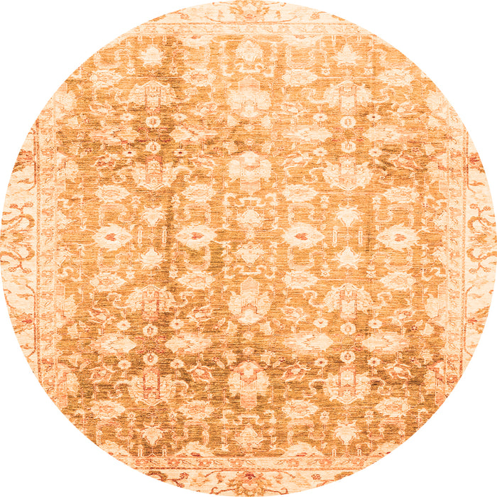 Round Machine Washable Oriental Orange Traditional Area Rugs, wshabs3348org
