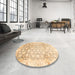 Round Abstract Sun Yellow Oriental Rug in a Office, abs3348