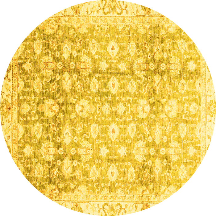 Round Machine Washable Oriental Yellow Traditional Rug, wshabs3348yw