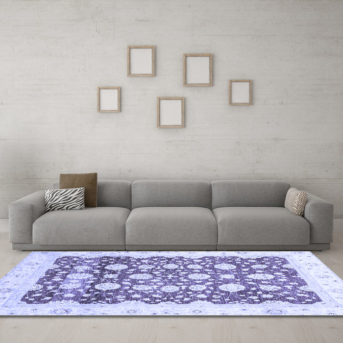 Machine Washable Oriental Blue Traditional Rug in a Living Room, wshabs3349blu