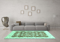Machine Washable Oriental Turquoise Traditional Area Rugs in a Living Room,, wshabs3349turq