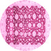 Round Machine Washable Oriental Pink Traditional Rug, wshabs3349pnk