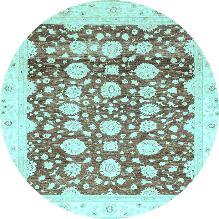 Round Machine Washable Oriental Light Blue Traditional Rug, wshabs3349lblu