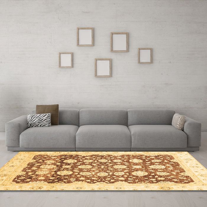 Machine Washable Oriental Brown Traditional Rug in a Living Room,, wshabs3349brn