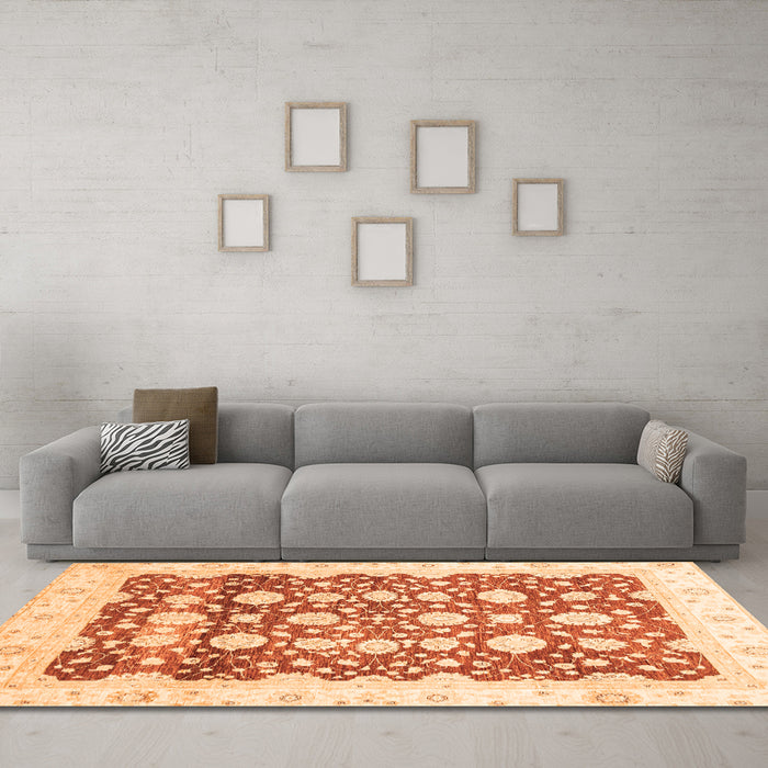 Machine Washable Oriental Orange Traditional Area Rugs in a Living Room, wshabs3349org