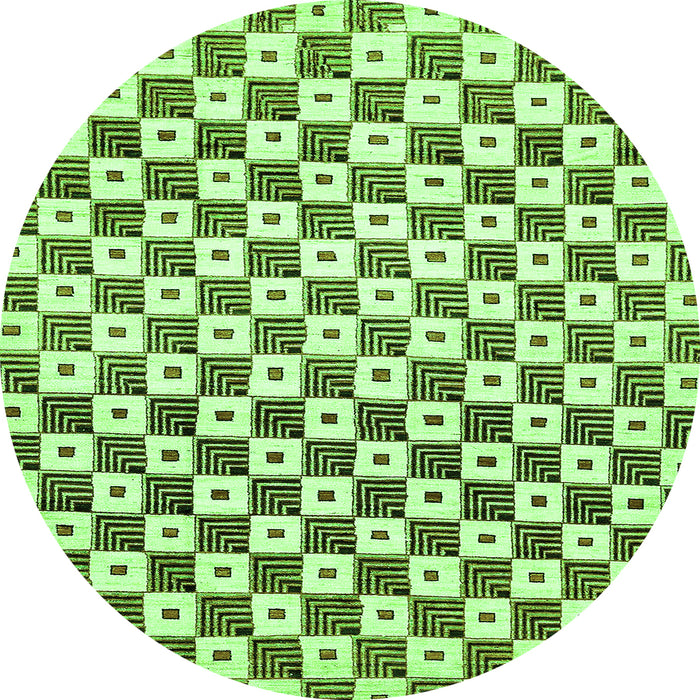 Round Machine Washable Checkered Green Modern Area Rugs, wshabs334grn