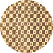 Round Machine Washable Checkered Brown Modern Rug, wshabs334brn