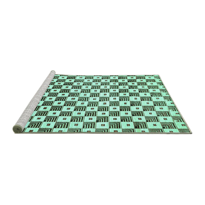 Sideview of Machine Washable Checkered Turquoise Modern Area Rugs, wshabs334turq