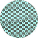 Round Machine Washable Checkered Light Blue Modern Rug, wshabs334lblu