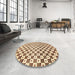 Round Abstract Sun Yellow Checkered Rug in a Office, abs334