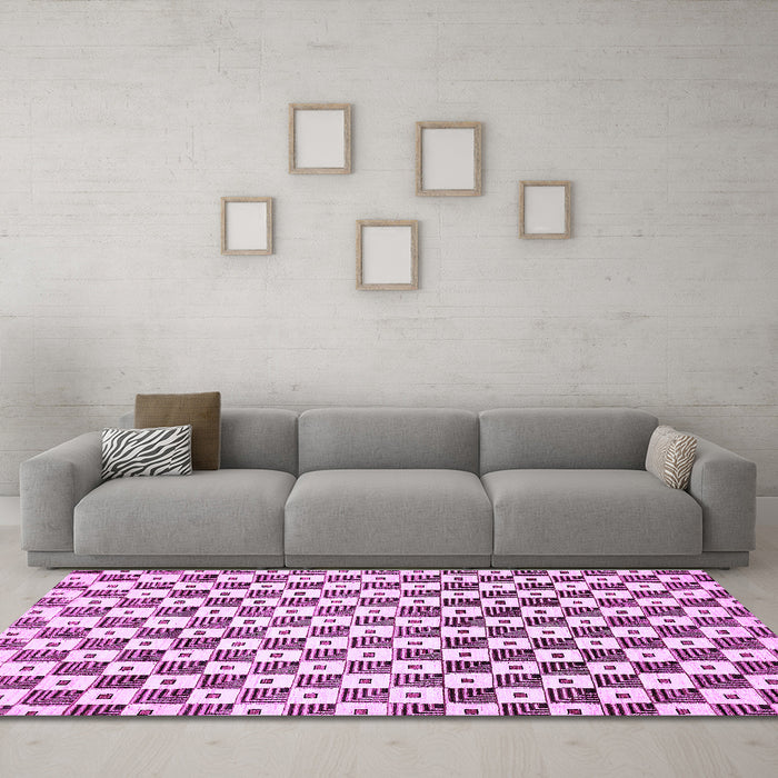 Machine Washable Checkered Purple Modern Area Rugs in a Living Room, wshabs334pur