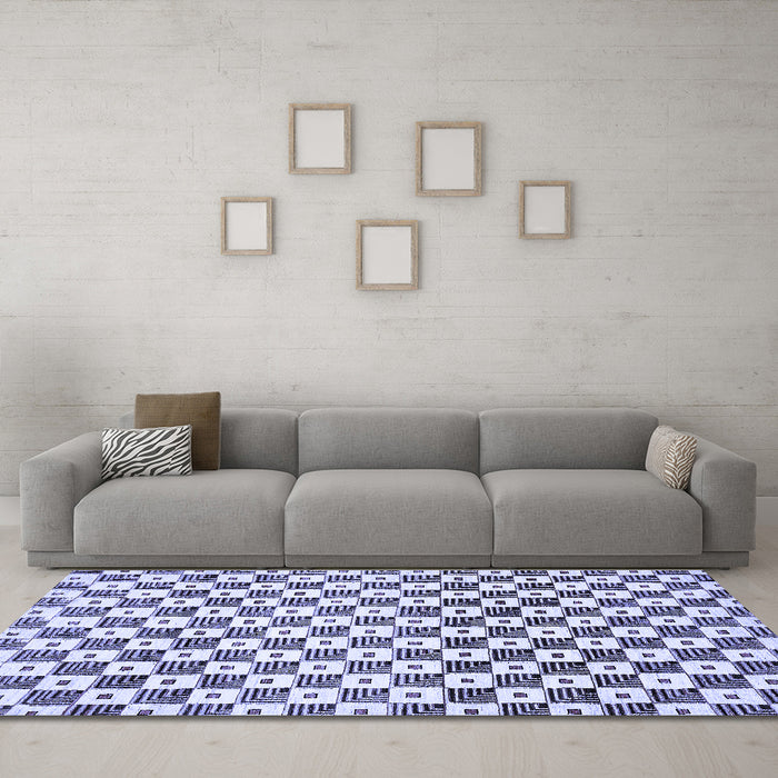 Machine Washable Checkered Blue Modern Rug in a Living Room, wshabs334blu
