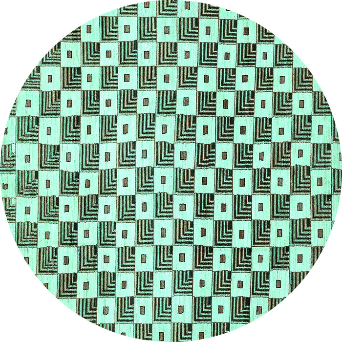 Round Checkered Turquoise Modern Rug, abs334turq