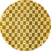 Round Machine Washable Checkered Yellow Modern Rug, wshabs334yw