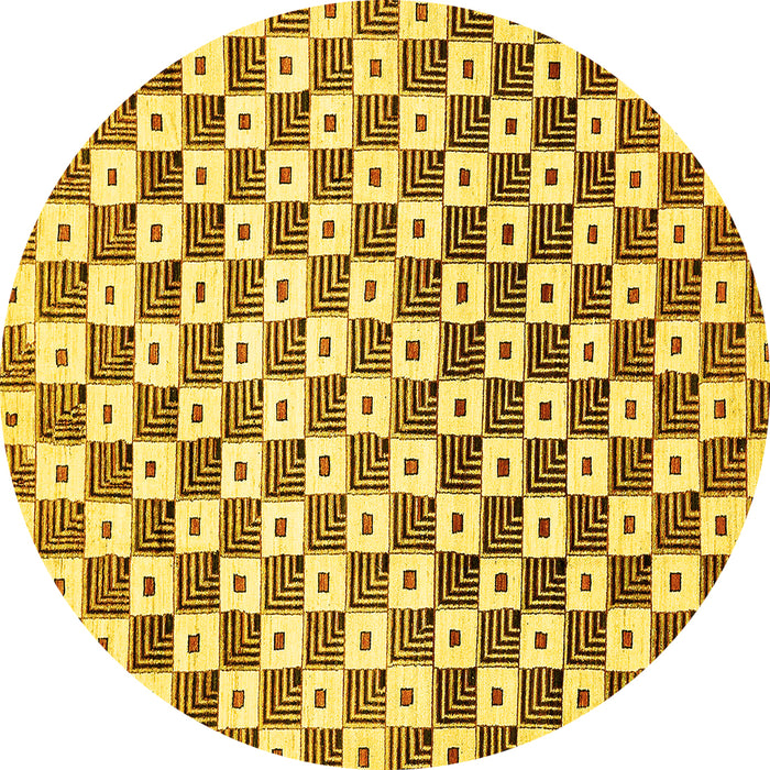 Round Checkered Yellow Modern Rug, abs334yw