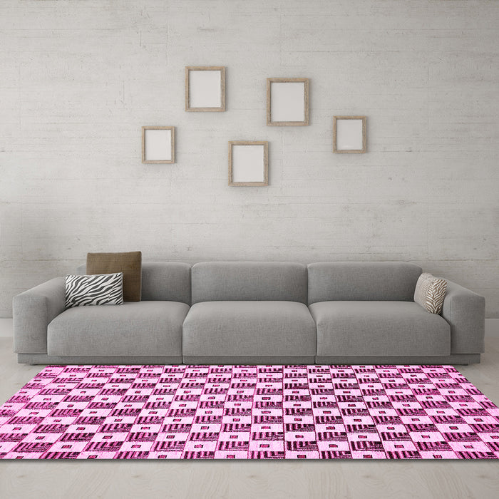 Machine Washable Checkered Pink Modern Rug in a Living Room, wshabs334pnk