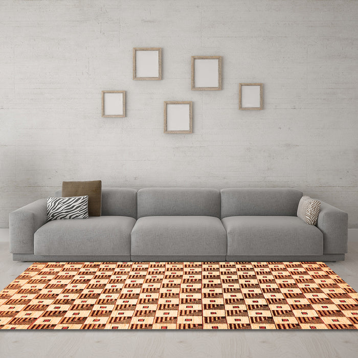 Machine Washable Checkered Orange Modern Area Rugs in a Living Room, wshabs334org