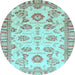 Round Machine Washable Oriental Light Blue Traditional Rug, wshabs3350lblu