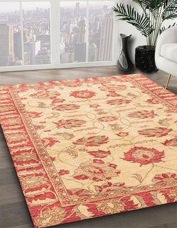 Abstract Bright Orange Oriental Rug in Family Room, abs3350