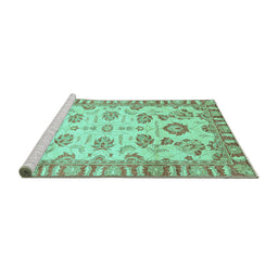 Sideview of Machine Washable Oriental Turquoise Traditional Area Rugs, wshabs3350turq