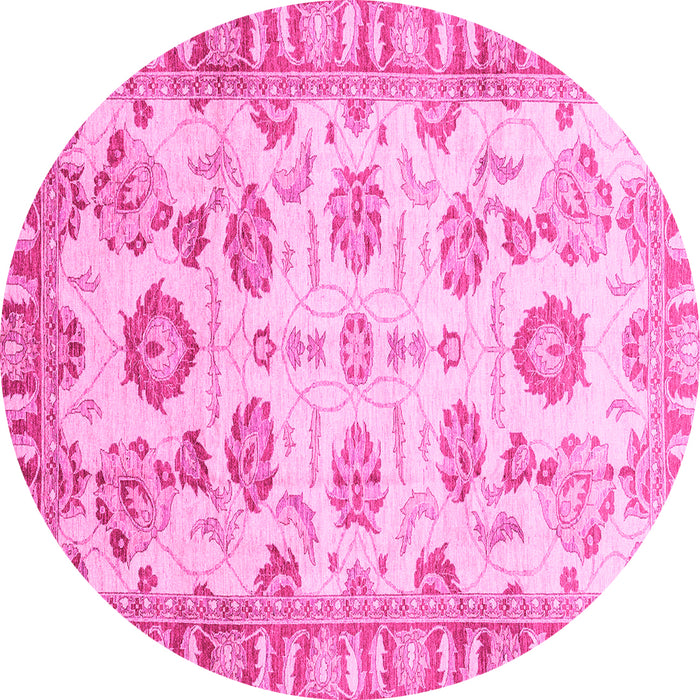 Round Machine Washable Oriental Pink Traditional Rug, wshabs3350pnk