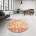 Round Machine Washable Abstract Bright Orange Rug in a Office, wshabs3350