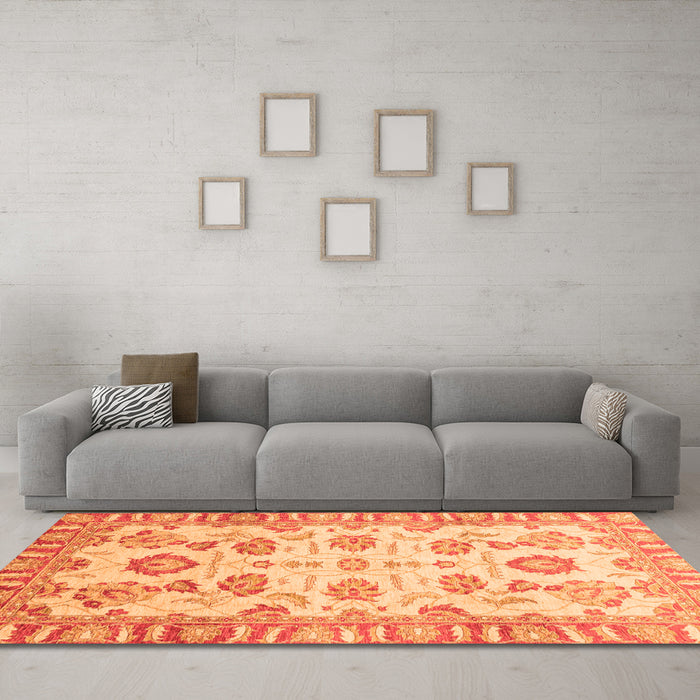Machine Washable Oriental Orange Traditional Area Rugs in a Living Room, wshabs3350org