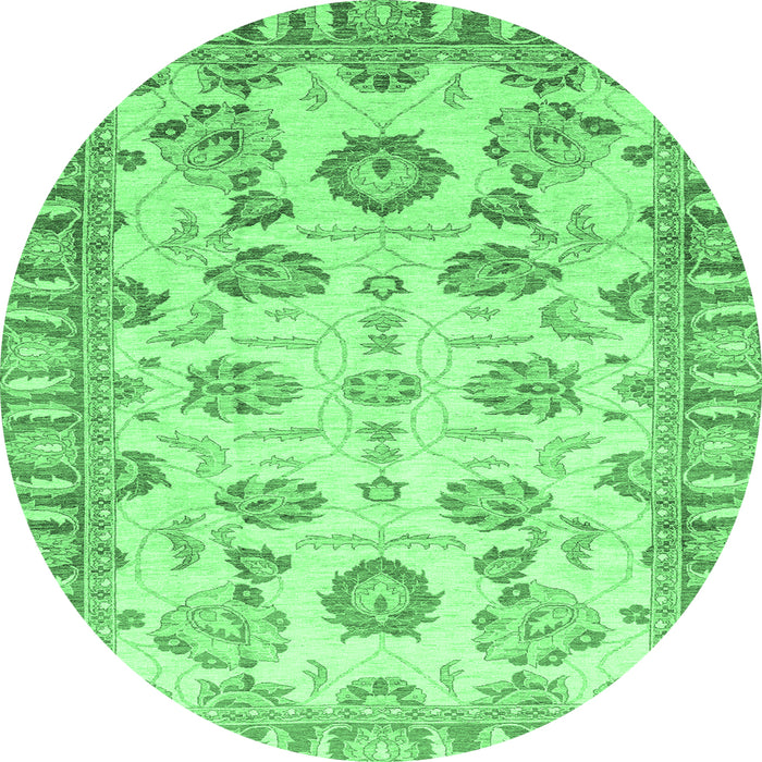 Round Machine Washable Oriental Emerald Green Traditional Area Rugs, wshabs3350emgrn