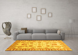 Machine Washable Oriental Yellow Traditional Rug in a Living Room, wshabs3350yw