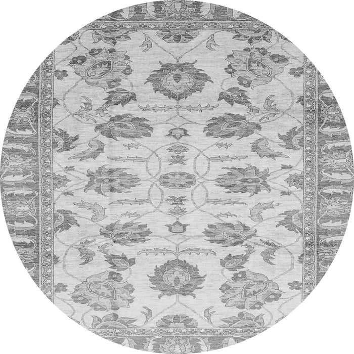 Round Machine Washable Oriental Gray Traditional Rug, wshabs3350gry