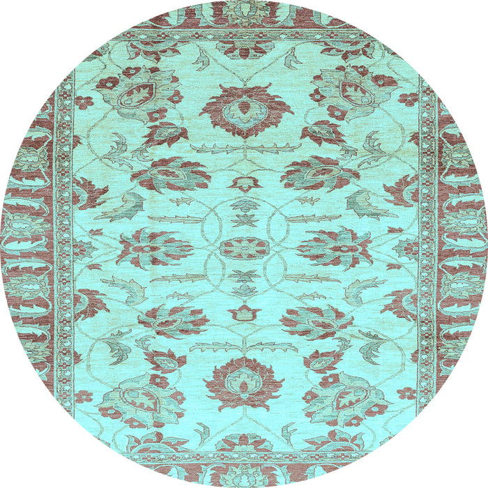Round Oriental Light Blue Traditional Rug, abs3350lblu