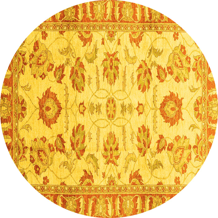 Round Machine Washable Oriental Yellow Traditional Rug, wshabs3350yw