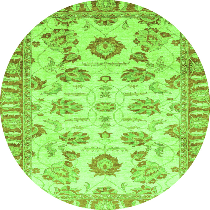 Round Machine Washable Oriental Green Traditional Area Rugs, wshabs3350grn