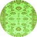 Round Machine Washable Oriental Green Traditional Area Rugs, wshabs3350grn