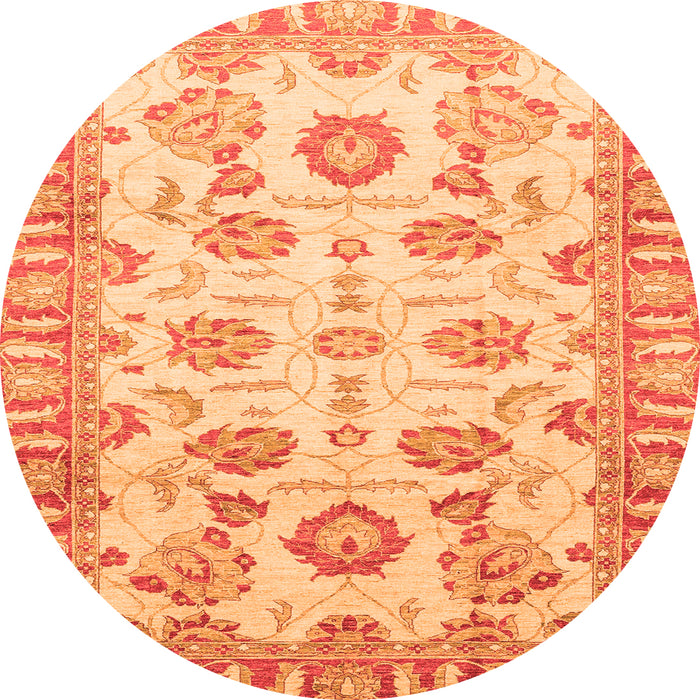 Round Machine Washable Oriental Orange Traditional Area Rugs, wshabs3350org