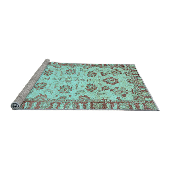 Sideview of Machine Washable Oriental Light Blue Traditional Rug, wshabs3350lblu
