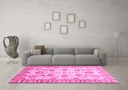 Machine Washable Oriental Pink Traditional Rug in a Living Room, wshabs3350pnk