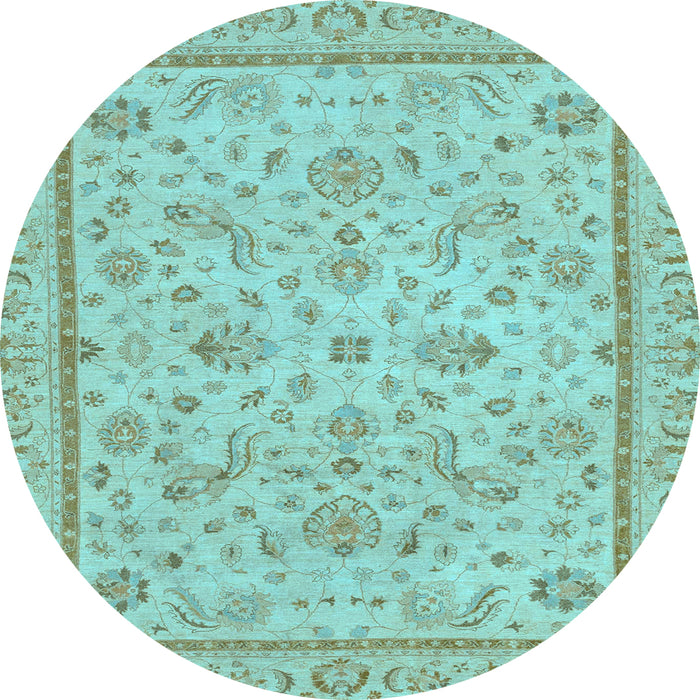 Round Machine Washable Oriental Light Blue Traditional Rug, wshabs3351lblu