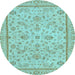 Round Machine Washable Oriental Light Blue Traditional Rug, wshabs3351lblu