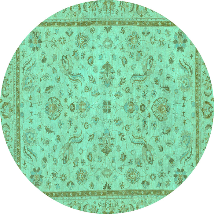 Round Machine Washable Oriental Turquoise Traditional Area Rugs, wshabs3351turq