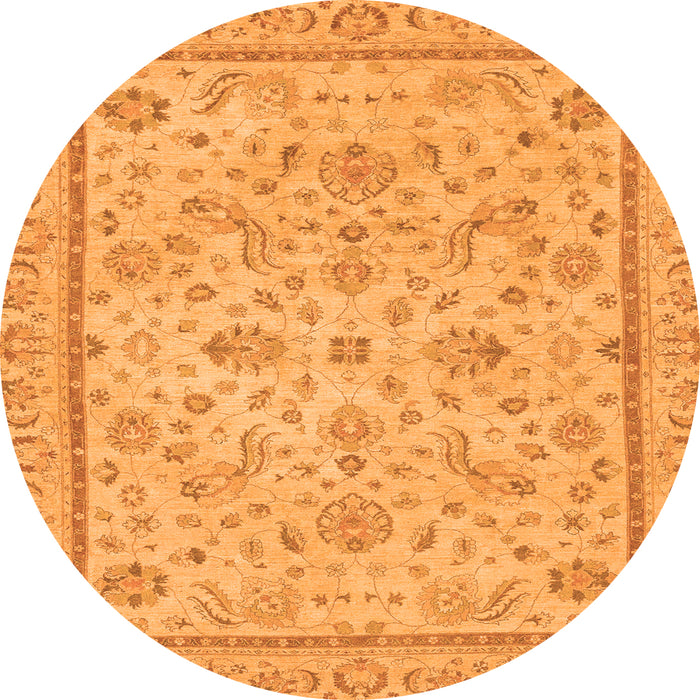 Round Machine Washable Oriental Orange Traditional Area Rugs, wshabs3351org
