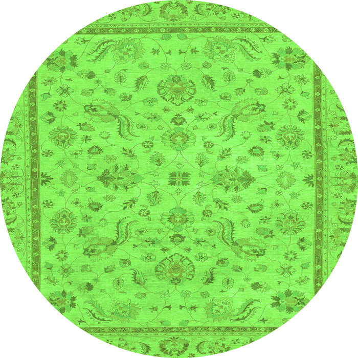 Round Machine Washable Oriental Green Traditional Area Rugs, wshabs3351grn