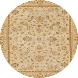 Round Abstract Yellow Oriental Rug, abs3351